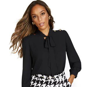 Black Bow Button Shoulder Blouse--New York and Company